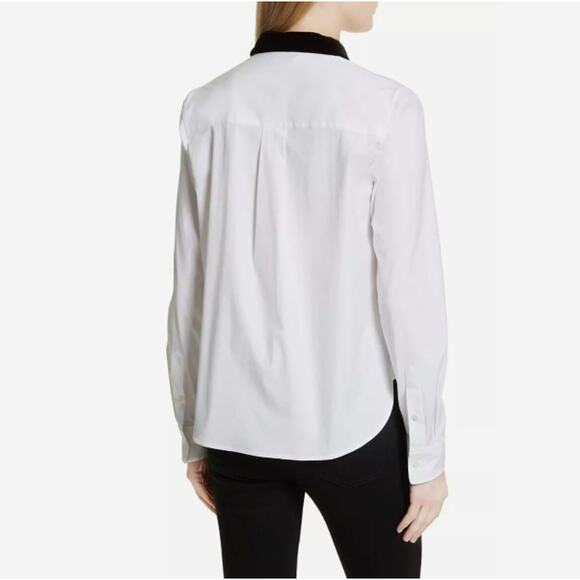 Theory NWOT White Silk Blend Velour Collared Fancy Button Down Shirt Blouse - Picture 5 of 8